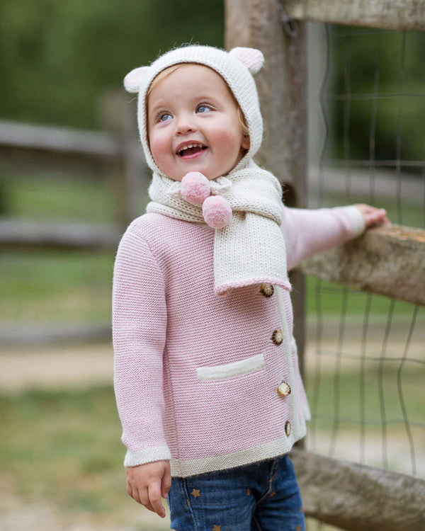 Alicia Adams Alpaca Baby Scarf & Bunny Hat, baby alpaca scarf, alpaca hat, 100 alpaca scarf, alpaca baby gifts, ivory and pink powder alpaca scarf & hat
