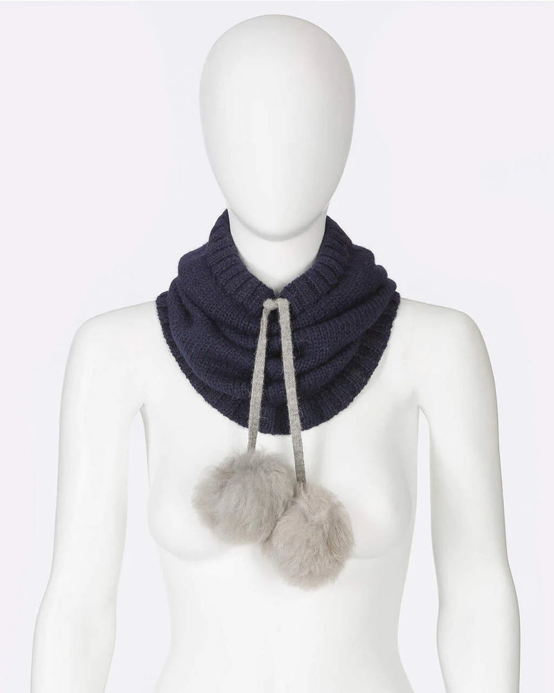 Alicia Adams Alpaca Alpina Snood, alpaca scarf, alpaca accessories, alpaca gifts, baby alpaca scarf, alpaca vs cashmere, navy and light grey alpina snood