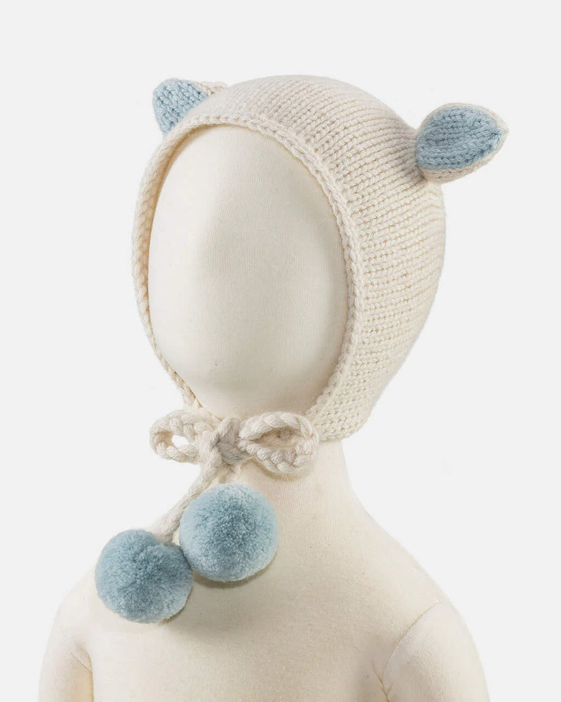 Alicia Adams Alpaca Bunny Hat, alpaca baby clothes, baby alpaca hat, alpaca clothing kids, alpaca winter hats, ivory and light blue alpaca baby hat