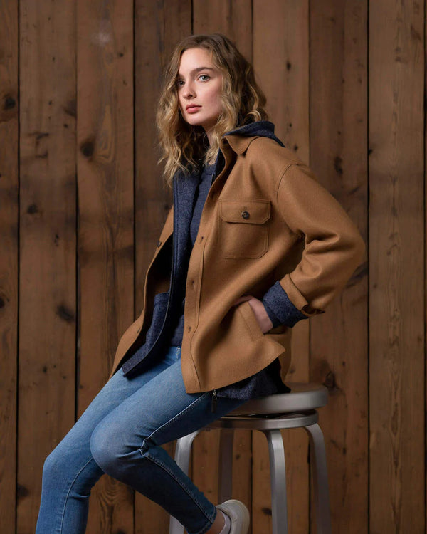 alicia adams alpaca osborne jacket, womens alpaca shirt jacket, alpaca outerwear for women, alpaca jacket, cognac brown womens alpaca shirt jacket