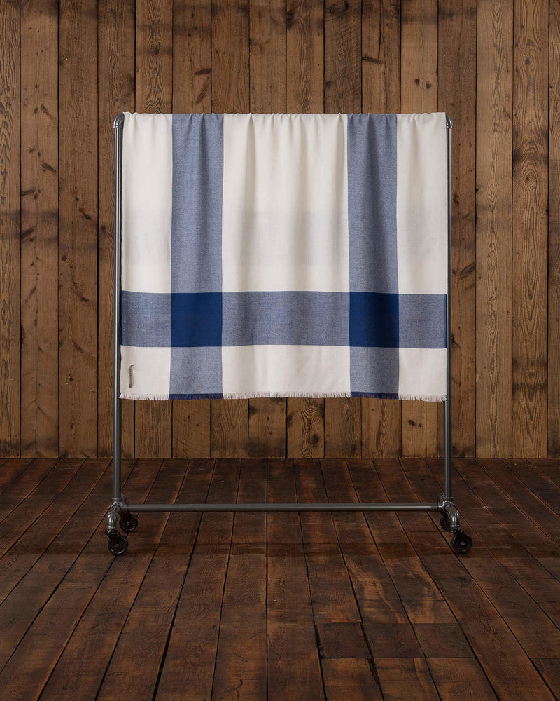 alicia adams alpaca mykonos throw, baby alpaca throw blanket,  fair trade alpaca throw,  alpaca vs cashmere, white and admirals blue baby alpaca throw blanket