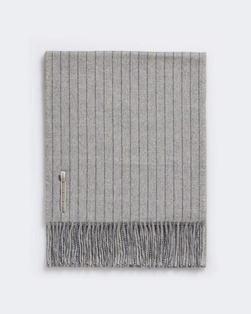Alicia Adams Alpaca Pinstripe scarf, 100 baby alpaca scarf peru, alpaca scarf, baby alpaca wool scarf, alpaca wool scarf, light grey and navy blue alpaca scarf