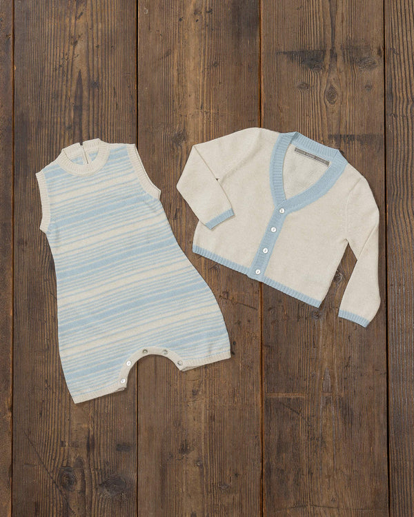Alicia Adams Alpaca Samie Onesie and Cardigan set, ultimate gift for baby and mommy, baby alpaca onesie, light blue and ivory baby alpaca clothing set