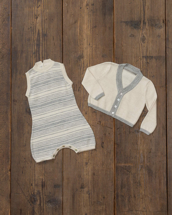 Alicia Adams Alpaca Samie Onesie and Cardigan set, ultimate gift for baby and mommy, baby alpaca onesie, light grey and ivory baby alpaca clothing set