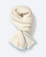 alicia adams alpaca baby scarf, baby alpaca scarf, alpaca scarf, alpaca baby clothing, 100 alpaca scarf, alpaca vs cashmere, ivory and light blue baby alpaca scarf