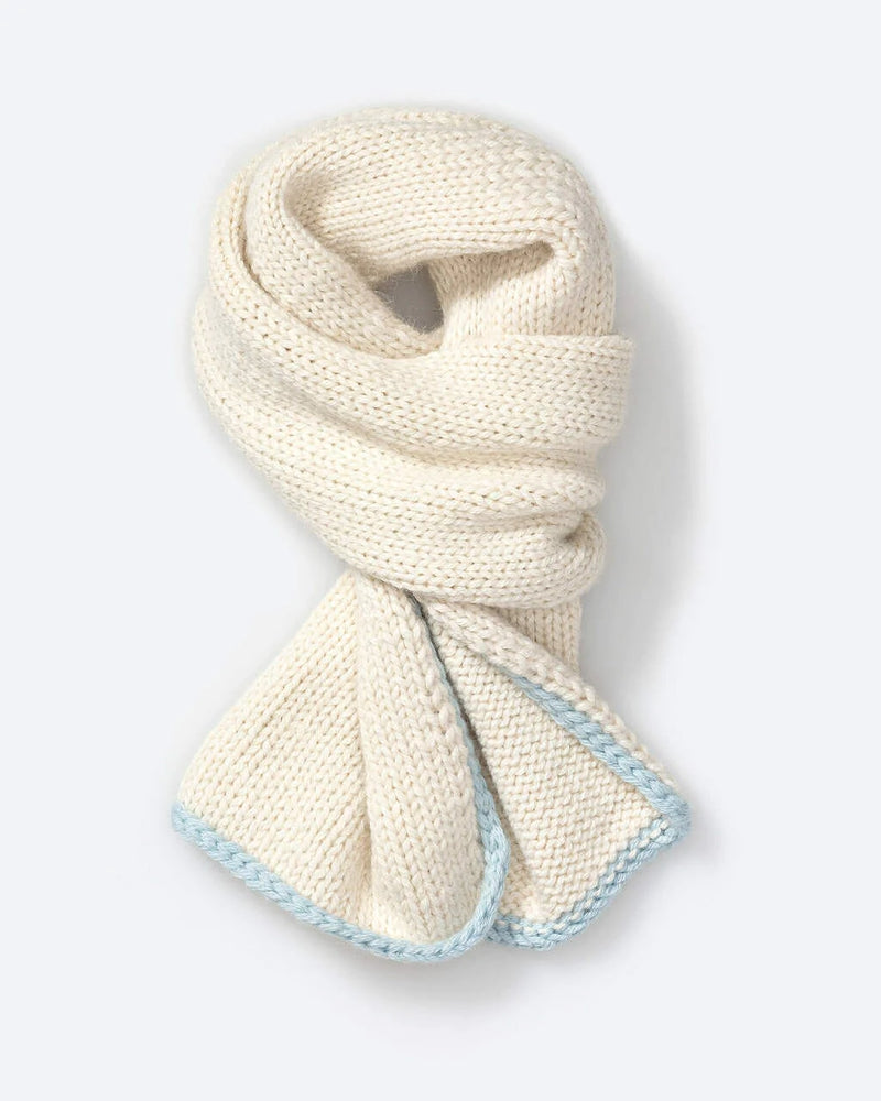 alicia adams alpaca baby scarf, baby alpaca scarf, alpaca scarf, alpaca baby clothing, 100 alpaca scarf, alpaca vs cashmere, ivory and light blue baby alpaca scarf