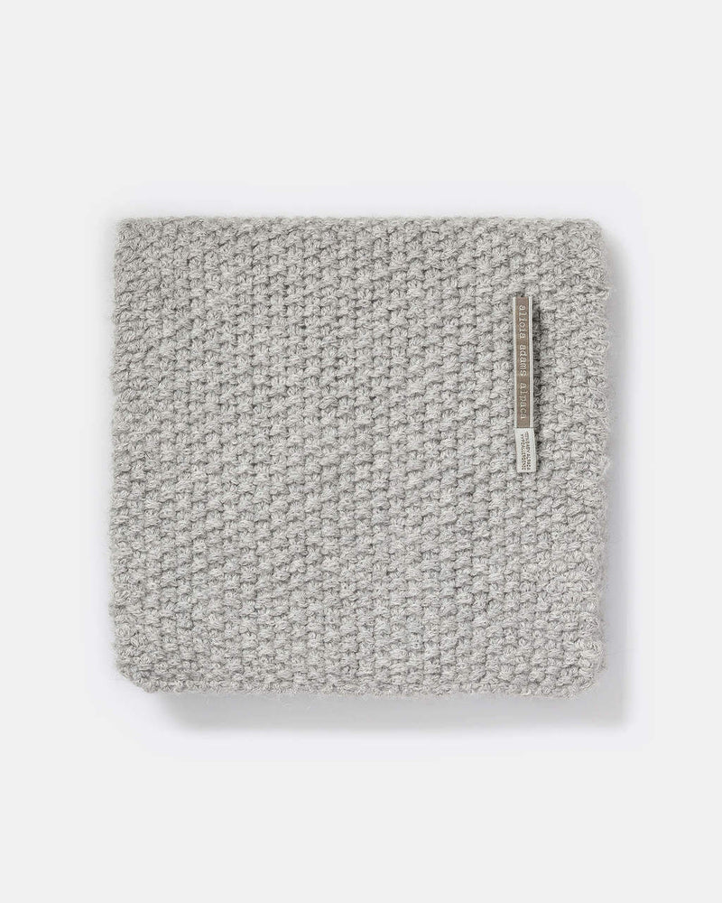 Alicia Adams Alpaca whistler scarf, womens alpaca scarf, knitted alpaca scarf, all fair-trade made in peru, alpaca vs cashmere, light grey alpaca scarf