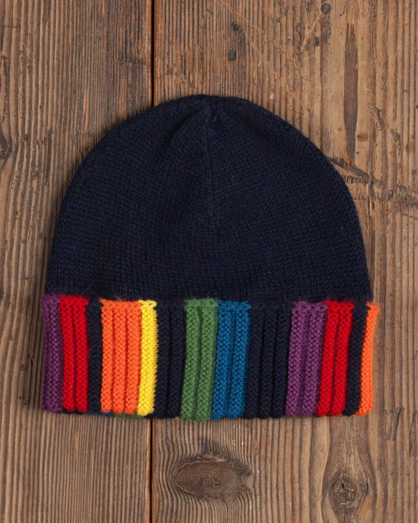 Alicia Adams Alpaca Rainbow Beanie, rainbow beanie hat, alpaca beanie hat, alpaca vs cashmere, knit beanie hat, black and rainbow alpaca hat