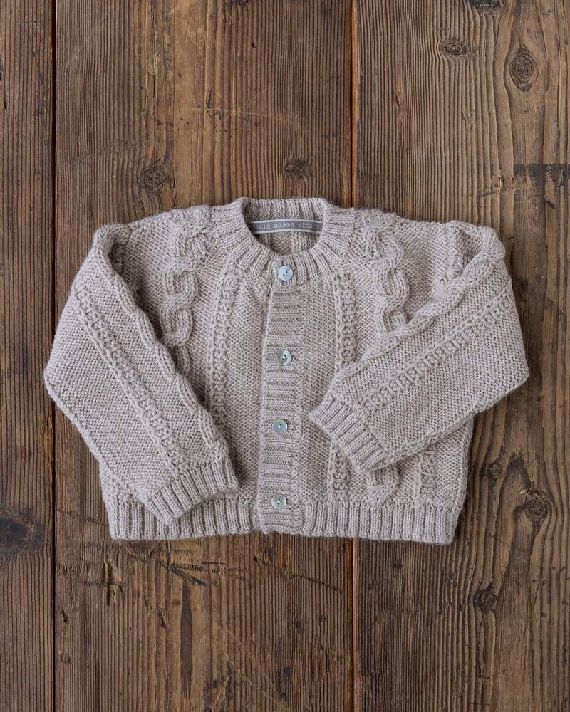 Alicia Adams Alpaca Favorite Cardigan, alpaca sweater for children, kids alpaca cardigan, cable knit childrens sweater, light taupe alpaca cardigan