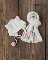 Alicia Adams Alpaca Baby Scarf & Bunny Hat, baby alpaca scarf, alpaca hat, 100 alpaca scarf, alpaca baby gifts, ivory and pink powder alpaca scarf & hat