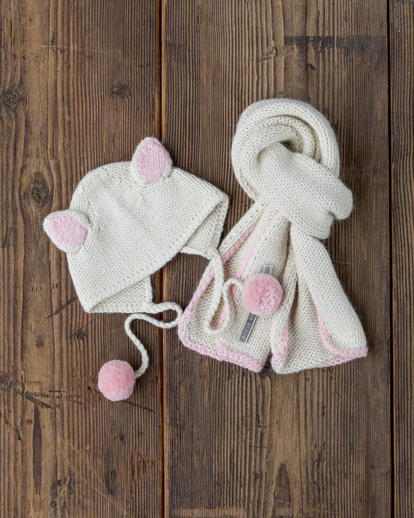 Alicia Adams Alpaca Baby Scarf & Bunny Hat, baby alpaca scarf, alpaca hat, 100 alpaca scarf, alpaca baby gifts, ivory and pink powder alpaca scarf & hat