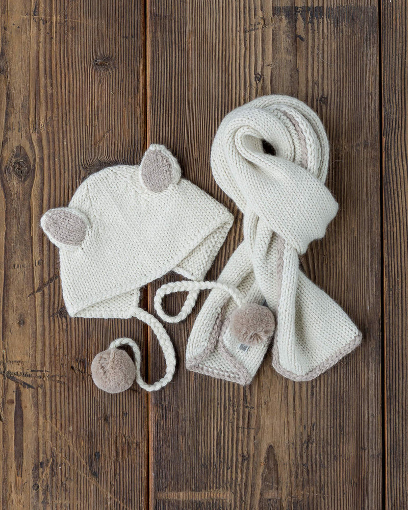 Alicia Adams Alpaca Baby Scarf & Bunny Hat, baby alpaca scarf, alpaca hat, 100 alpaca scarf, alpaca baby gifts, ivory and taupe alpaca scarf & hat