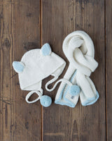 Alicia Adams Alpaca Baby Scarf & Bunny Hat, baby alpaca scarf, alpaca hat, 100 alpaca scarf, alpaca baby gifts, ivory and light blue alpaca scarf & hat