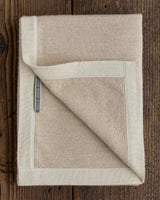 Alicia Adams Alpaca Border Baby Blanket, alpaca baby blanket, baby alpaca throw blanket, alpaca vs cashmere, light taupe and ivory baby alpaca blanket