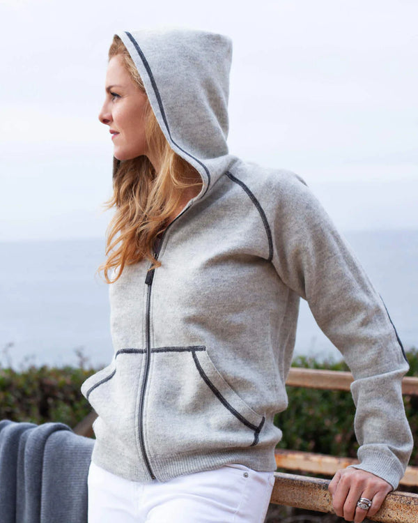 Alicia Adams Alpaca Verbier Zip Up For Women, alpaca sweater hoodie for women, alpaca sweater womens, pearl grey alpaca zip up hoodie