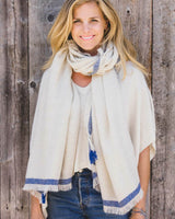 Alicia Adams Alpaca Jolene Wrap, lightweight baby alpaca wrap, alpaca shawl, wool alpaca shawl, 100 alpaca wrap, alpaca wrap, ivory and admirals blue alpaca wrap