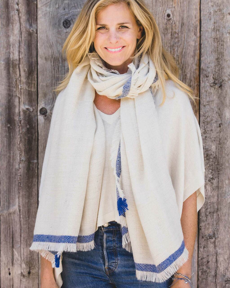 Alicia Adams Alpaca Jolene Wrap, lightweight baby alpaca wrap, alpaca shawl, wool alpaca shawl, 100 alpaca wrap, alpaca wrap, ivory and admirals blue alpaca wrap