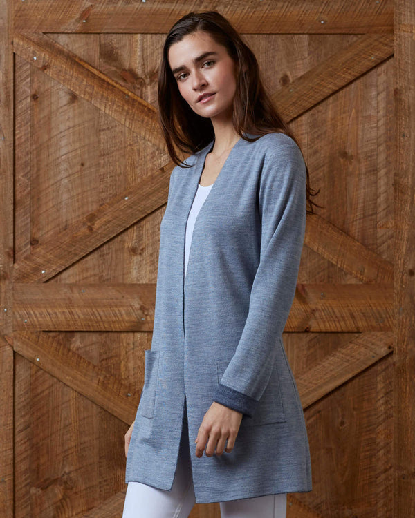 alicia adams alpaca women's reversible cardigan, 100 alpaca cardigan, alpaca sweater, alpaca coat, alpaca vs cashmere, chambray and denim blue alpaca cardigan