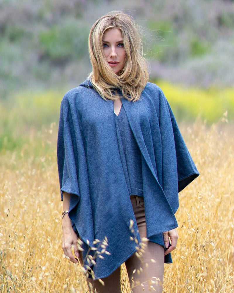 Alicia Adams Alpaca Mao Cape, alpaca poncho cape for women, alpaca poncho, alpaca clothing, alpaca cape, alpaca vs cashmere, denim blue alpaca cape