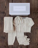 Alicia Adams Alpaca Cria Baby Set, alpaca gifts, alpaca baby clothes, alpaca hat, baby alpaca sweater, alpaca clothing, ivory alpaca baby clothing set