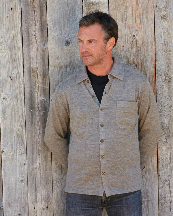 Alicia Adams Alpaca Knit Button Down Shirt, alpaca clothing mens, alpaca shirt, alpaca clothing, alpaca sweater, pearl grey alpaca knit shirt