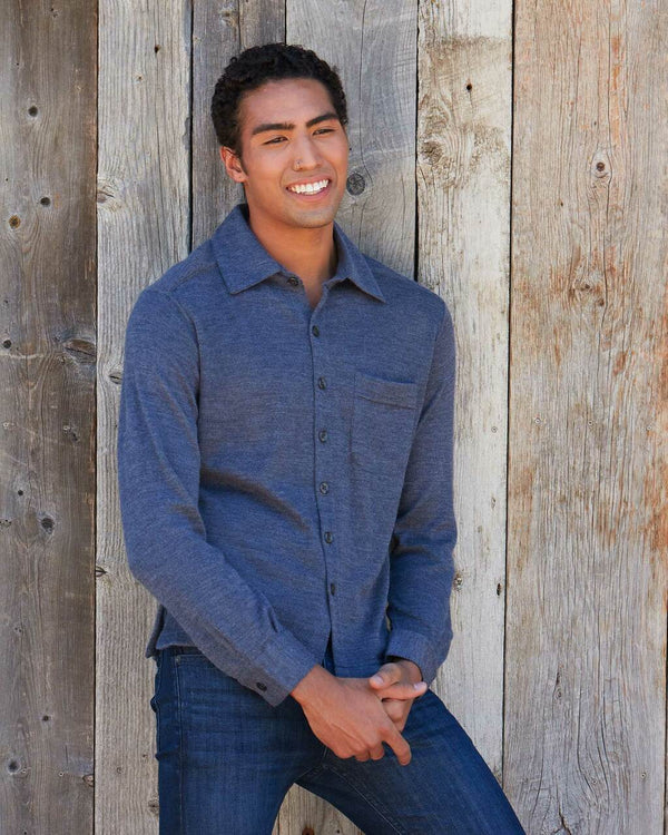 Alicia Adams Alpaca Knit Button Down Shirt, alpaca clothing mens, alpaca shirt, alpaca clothing, alpaca sweater, denim blue alpaca knit shirt