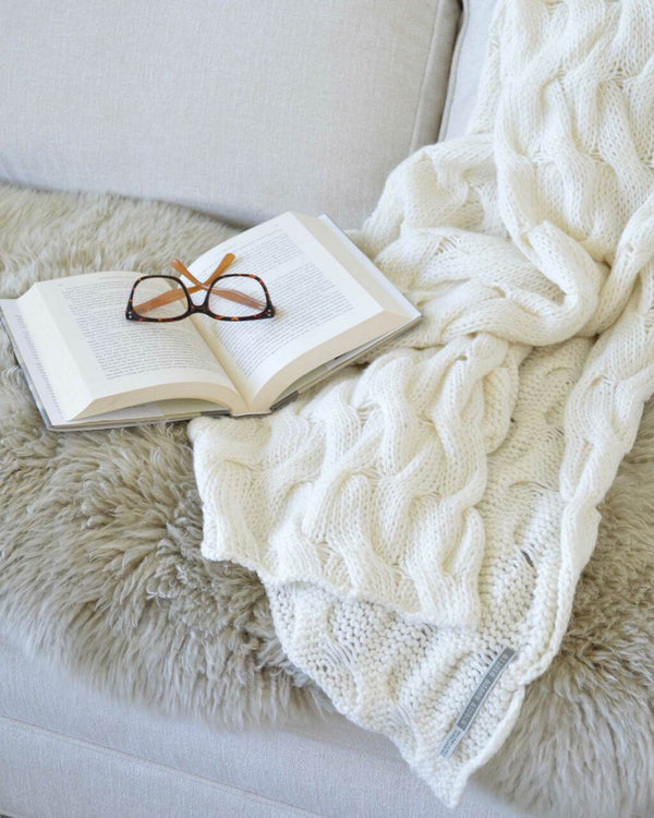 Alicia Adams Alpaca Everglades Throw, cable knit alpaca throw blanket, alpaca throw, fair trade alpaca bedding, ivory white alpaca throw