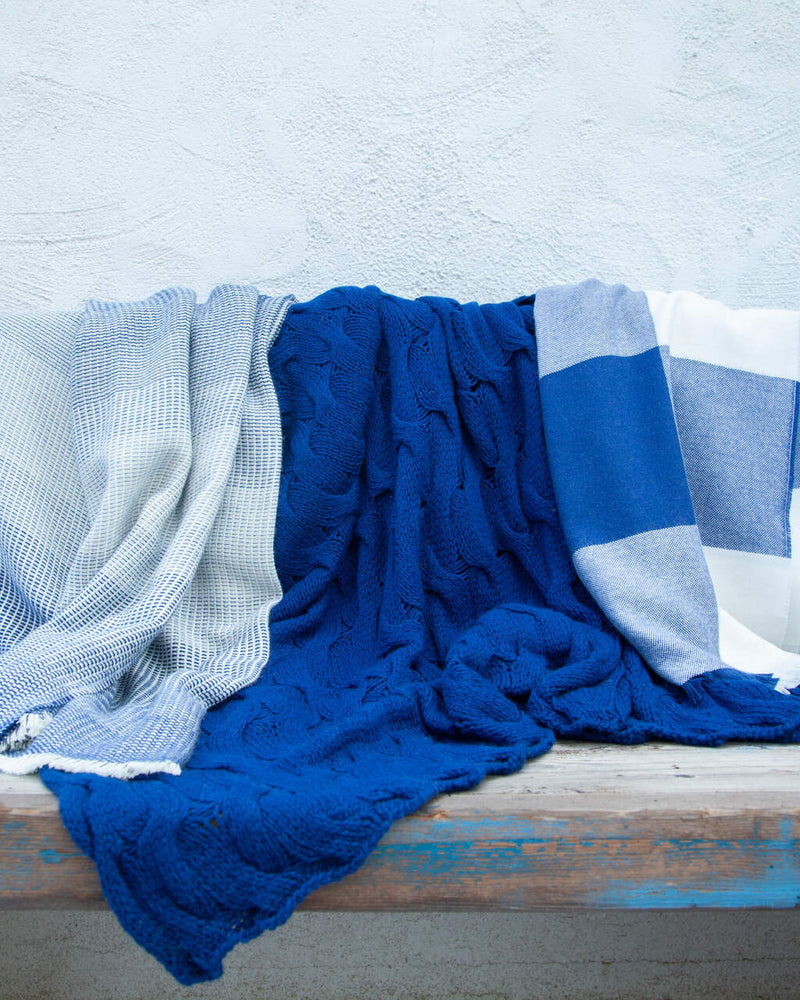 Alicia Adams Alpaca Everglades Throw, cable knit alpaca throw blanket, alpaca throw, fair trade alpaca bedding, admirals blue alpaca throw