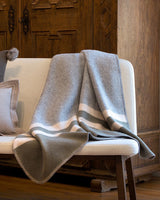 Alicia Adams Alpaca Field Blanket, alpcaca throw blanket in room setting, ecofriendly recycled alpaca and wool handstitched blanket, famous designer, today show alpaca blanket, alicia adams today show