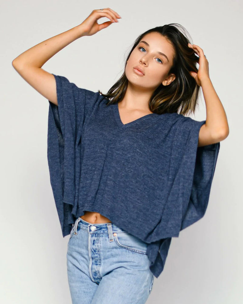 alicia adams alpaca frankie top, womens alpaca sweater, lightweight alpaca sweater,  denim blue womens alpaca sweater
