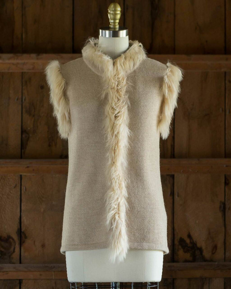 Alicia Adams Alpaca Fur Trimmed Vest, alpaca fur vest, 100 baby alpaca, alpaca sweater, alpaca sweaters womens, beige alpaca fur trimmed vest