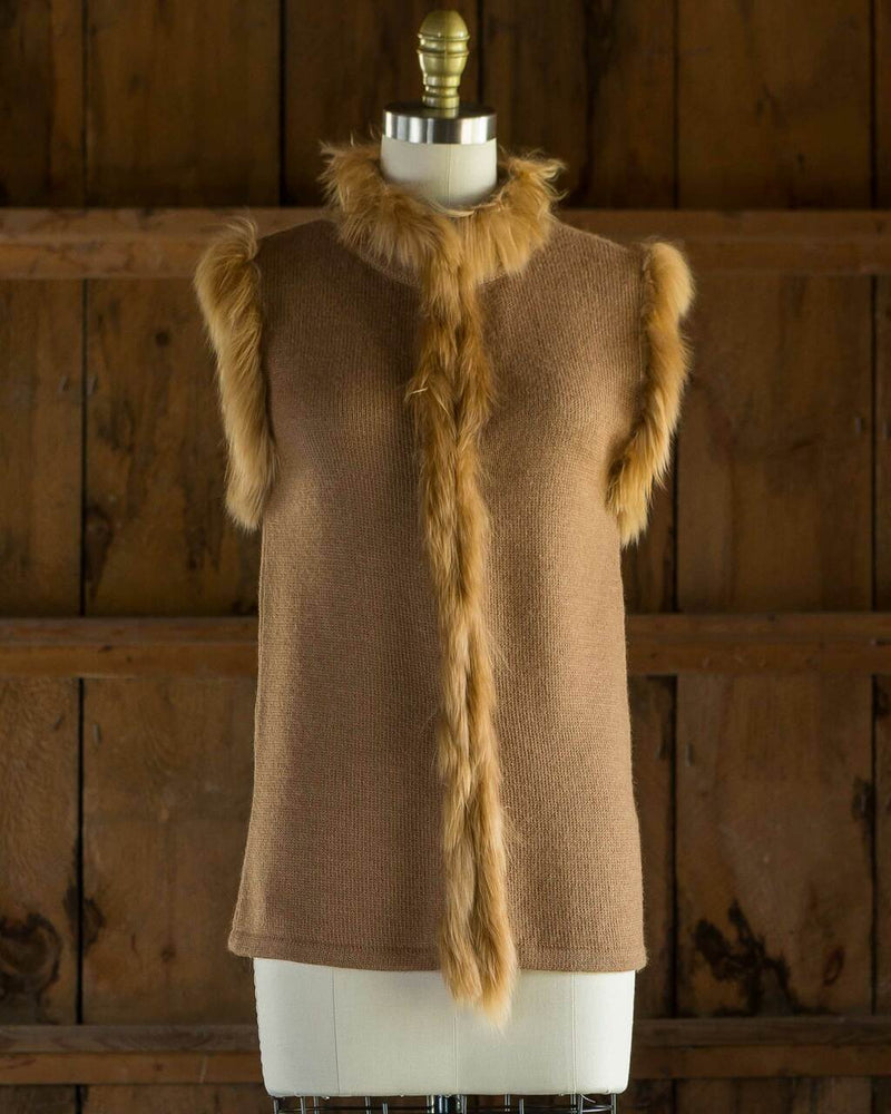 Alicia Adams Alpaca Fur Trimmed Vest, alpaca fur vest, 100 baby alpaca, alpaca sweater, alpaca sweaters womens, camel alpaca fur trimmed vest