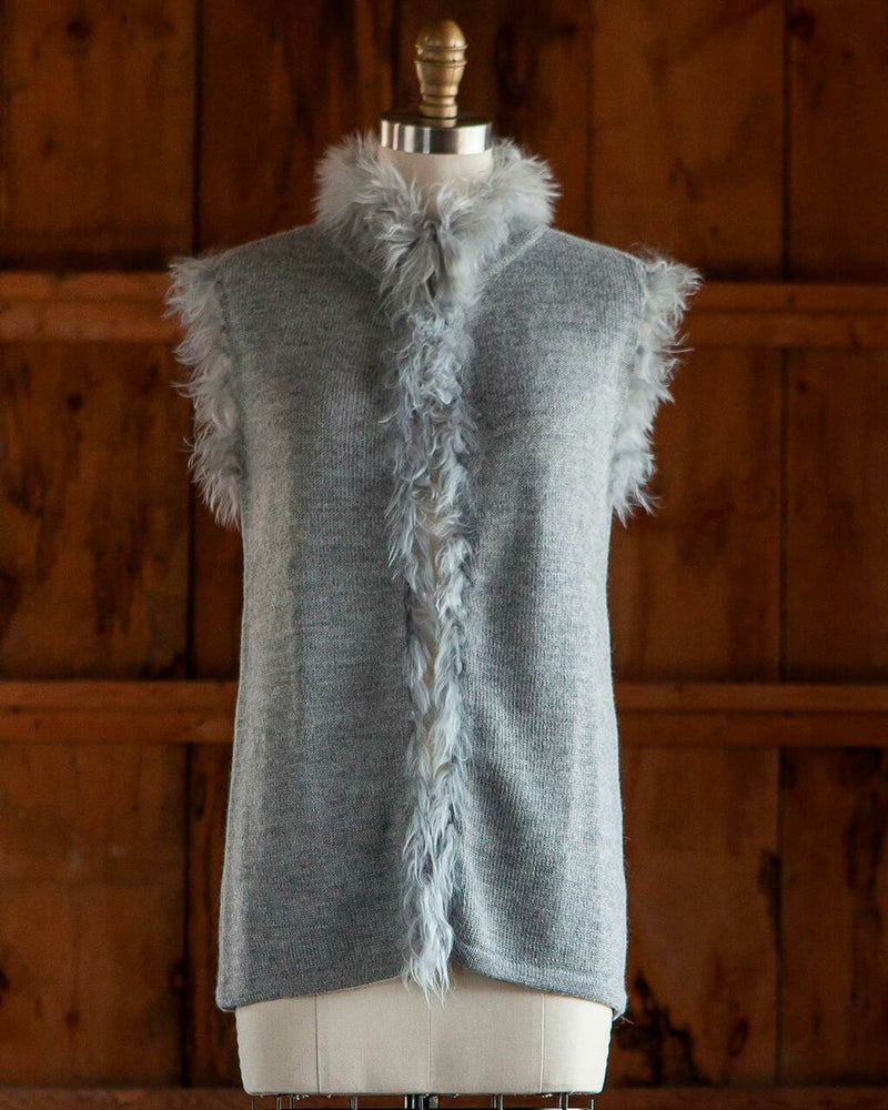 Alicia Adams Alpaca Fur Trimmed Vest, alpaca fur vest, 100 baby alpaca, alpaca sweater, alpaca sweaters womens, gray alpaca fur trimmed vest