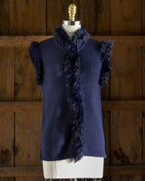 Alicia Adams Alpaca Fur Trimmed Vest, alpaca fur vest, 100 baby alpaca, alpaca sweater, alpaca sweaters womens, navy blue alpaca fur trimmed vest