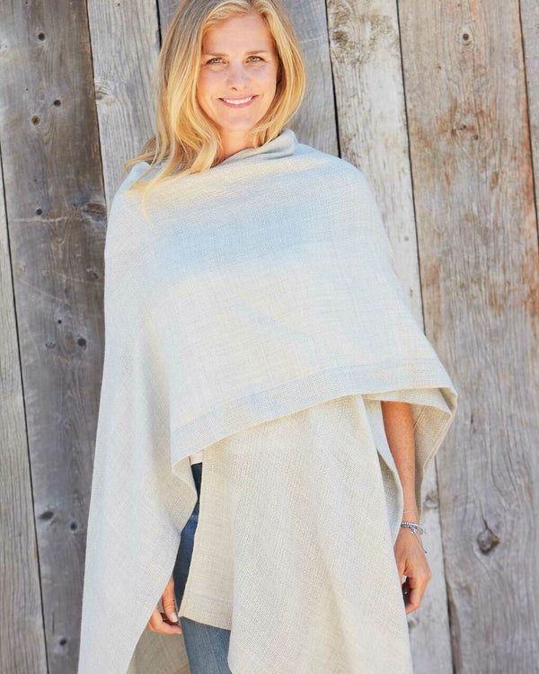 Alicia Adams Alpaca Ibiza Wrap, lightweight baby alpaca wrap, alpaca wrap, alpaca wool wrap, alpaca vs cashmere, ecru tan baby alpaca throw