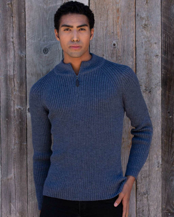 Alicia Adams Alpaca Leo Zip Sweater, mens alpaca sweater, mens zip cardigan, 100 alpaca sweater mens, alpaca sweater, denim blue alpaca wool sweater