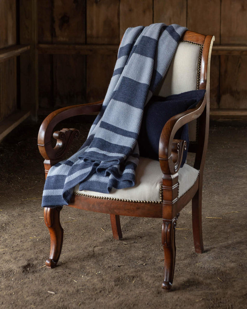 Alicia Adams Alpaca Malibu Throw, lightweight alpaca throw blanket, alpaca throw, alpaca vs cashmere, chambray and denim blue striped alpaca throw