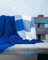 alicia adams alpaca mykonos throw, baby alpaca throw blanket,  fair trade alpaca throw,  alpaca vs cashmere, white and admirals blue baby alpaca throw blanket