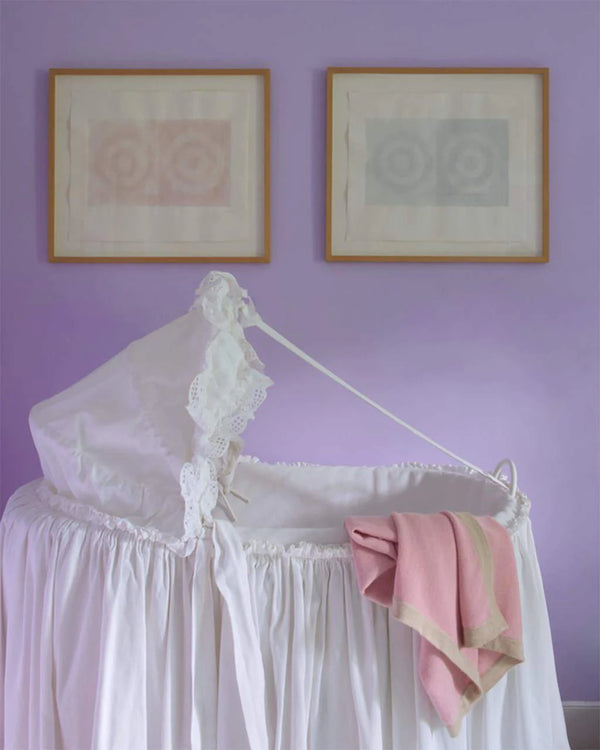Alicia Adams Alpaca Border Baby Blanket, alpaca baby blanket, baby alpaca throw blanket, alpaca vs cashmere, pink powder and ivory baby alpaca blanket