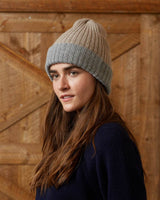 Alicia Adams Alpaca Reversible Hat for Women, 100 alpaca hat, 100 baby alpaca beanie hat, baby alpaca hat, light taupe and light grey baby alpaca hat