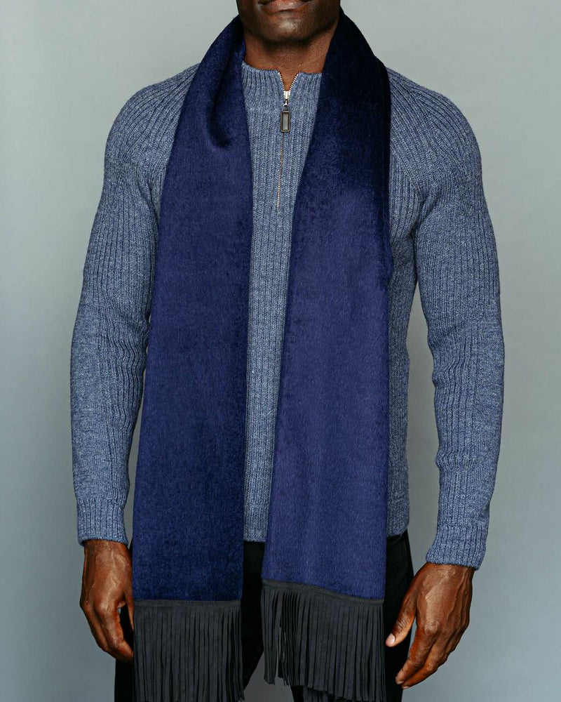 alicia adams alpaca suri wrap/scarf for men, mens alpaca scarf, alpaca wrap, all fair-trade made, alpaca vs cashmere, navy and black alpaca wrap