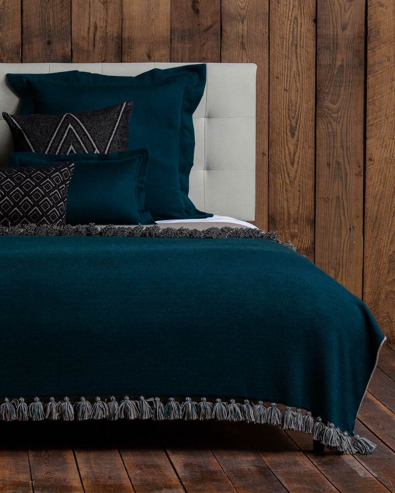Alicia Adams Alpaca Sydney Blanket, pompom alpaca king bed blanket, alpaca throw blanket, 100 alpaca blanket, spruce and light taupe alpaca blanket