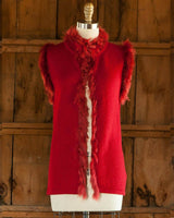 Alicia Adams Alpaca Fur Trimmed Vest, alpaca fur vest, 100 baby alpaca, alpaca sweater, alpaca sweaters womens, red alpaca fur trimmed vest