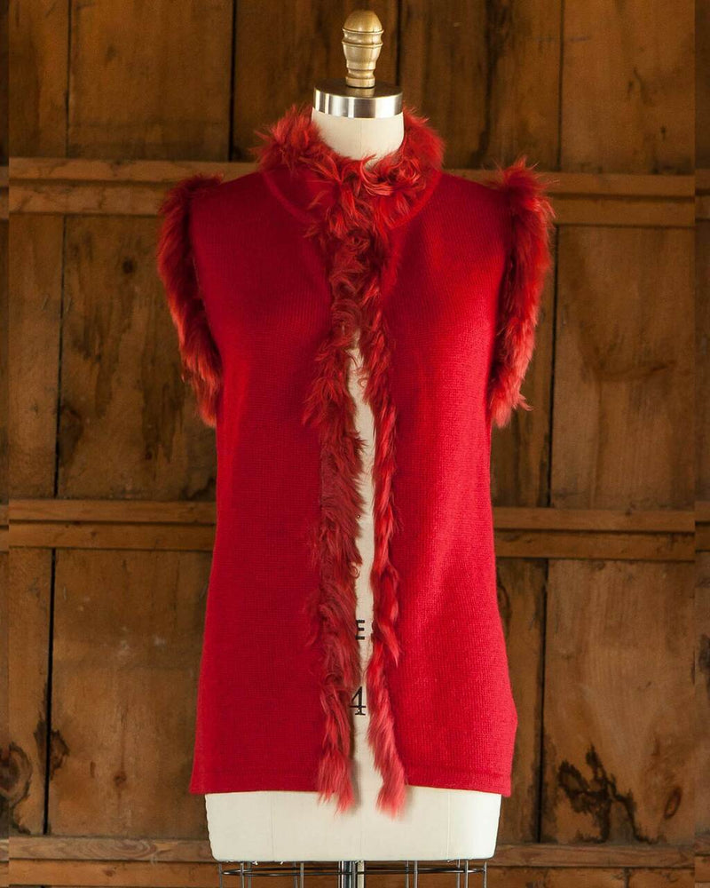 Alicia Adams Alpaca Fur Trimmed Vest, alpaca fur vest, 100 baby alpaca, alpaca sweater, alpaca sweaters womens, red alpaca fur trimmed vest